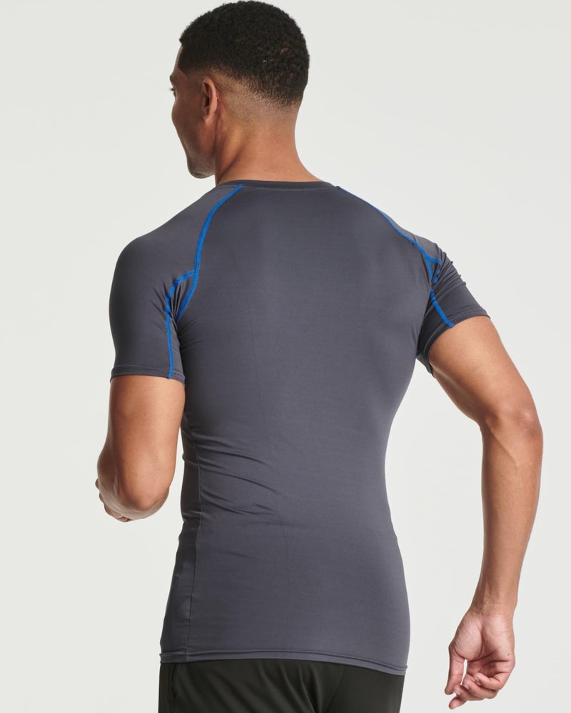 REALESSENTIALS 4 Pack: Mens Short Sleeve Shirts Compression Base Layer Tight Thermal Undershirt Slimming Black Active Fitness Athletic T-Shirt Quick Dry Fit Workout Sports Rashguard Gym Running Top, Set 5,L - Image 3